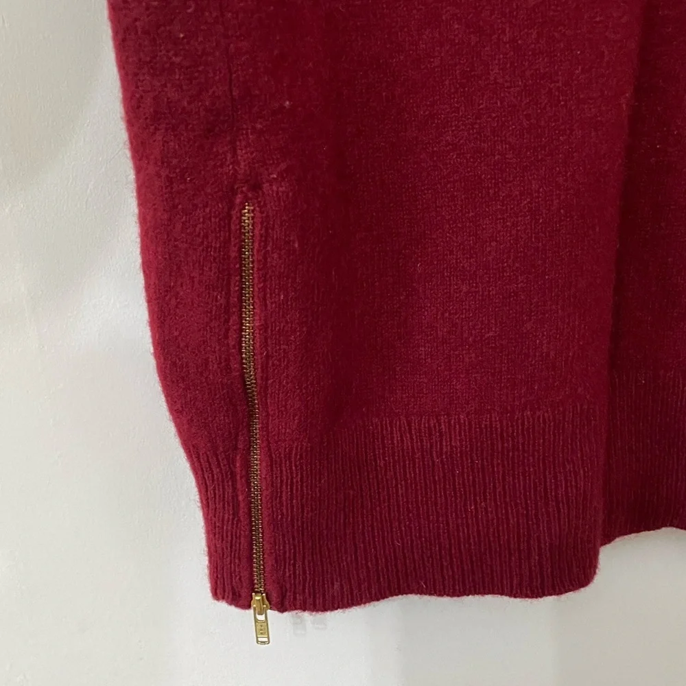 J. Crew Wool Burgundy Gold Zipper Knit Long Sleeve Sweater